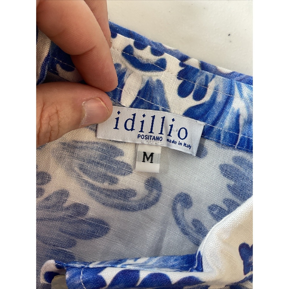 Idillio Positano womens blue floral linen L/S size MD Italy drawstring waist - Picture 4 of 8